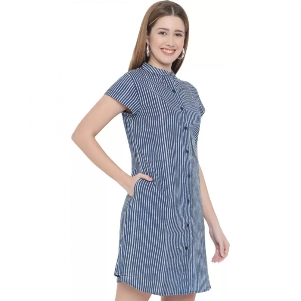 Generic Women's Shirt Blue Dress (Color:Blue, Material:Pure Cotton)