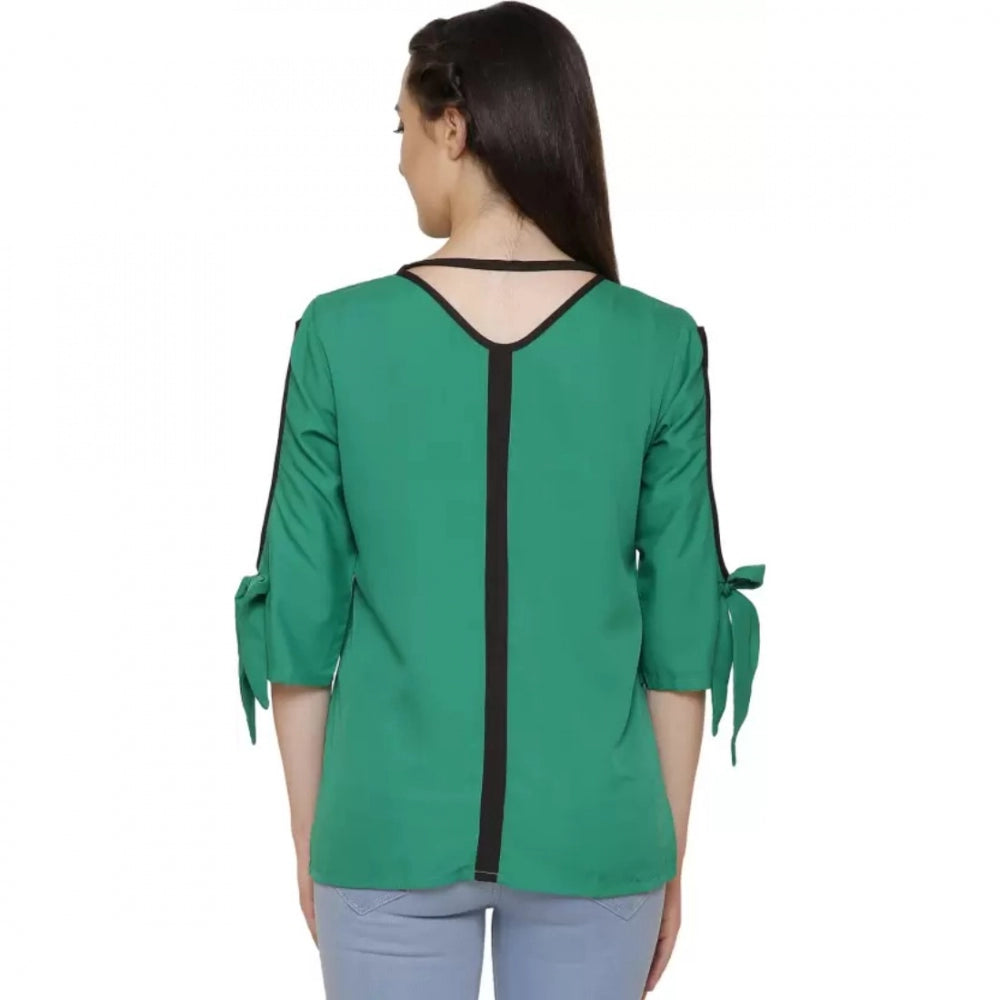 Generic Women's Casual Slit Sleeve Solid Green Top (Color:Green, Material:Poly Crepe)