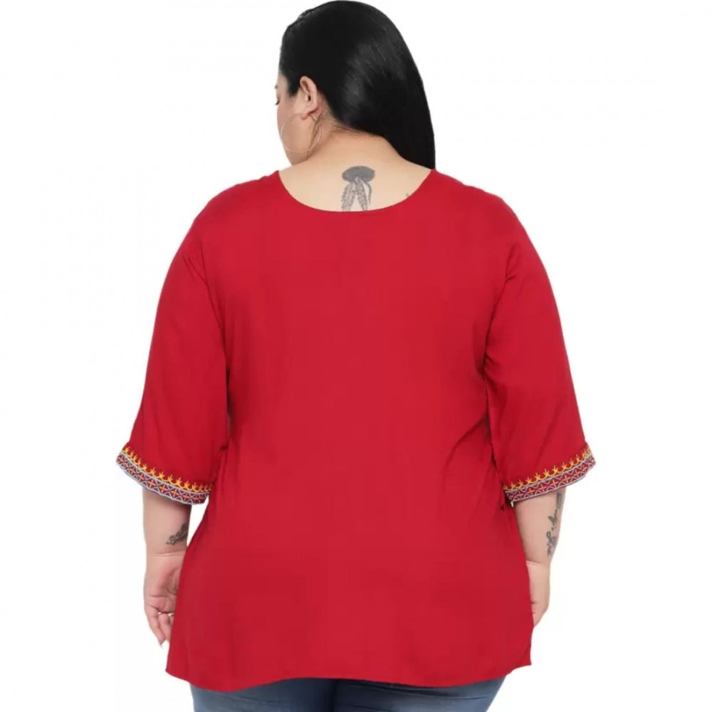 Generic Women's Casual Embroidered Maroon Top (Color:Maroon, Material:Rayon)