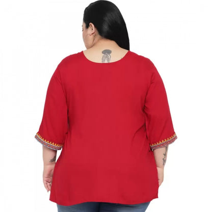 Generic Women's Casual Embroidered Maroon Top (Color:Maroon, Material:Rayon)