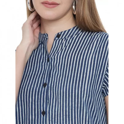 Generic Women's Shirt Blue Dress (Color:Blue, Material:Pure Cotton)