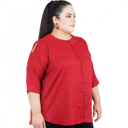 Generic Women's Casual Solid Maroon Top (Color:Maroon, Material:Cotton Linen Blend)