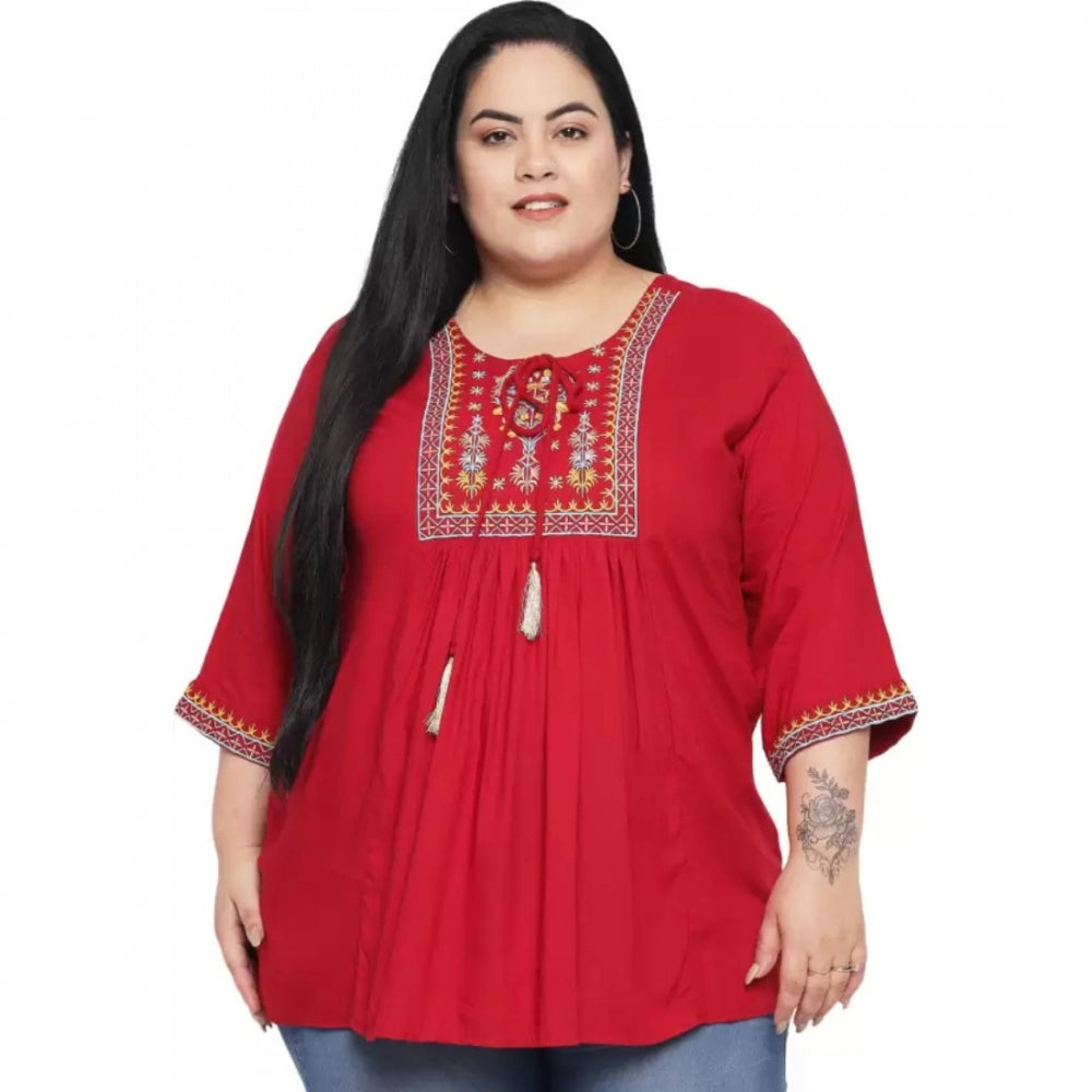 Generic Women's Casual Embroidered Maroon Top (Color:Maroon, Material:Rayon)