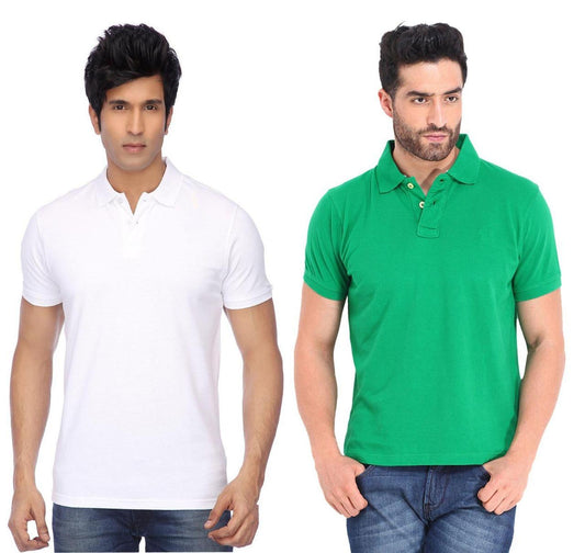 OS Cotton Blend Solid Half Sleeves Mens Polo Neck T-Shirt (Pack of 2) PRODUCT CODE (OS0005517)