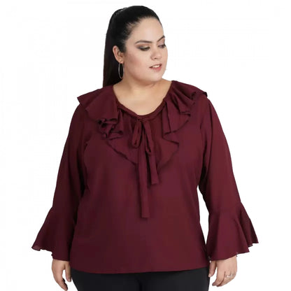 Generic Women's Casual Bell Sleeve Solid Maroon Top (Color:Maroon, Material:Georgette)