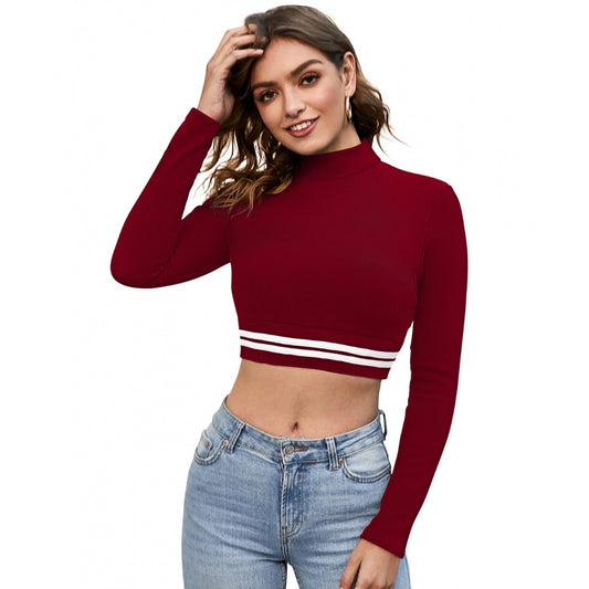 Generic Women's Western Wear Hosiery Crop-Top (Maroon)