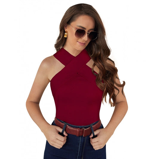 Generic Women's Western Wear Hosiery T Shirts (Maroon)