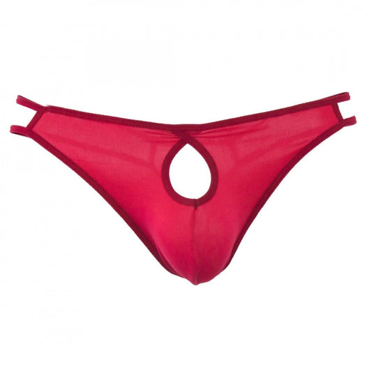 Generic Men's Cotton Spandex Brief Thong Front Open Hole Notch Underwear (Red)