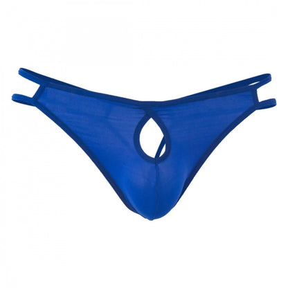 Generic Men's Cotton Spandex Brief Thong Front Open Hole Notch Underwear (Blue)