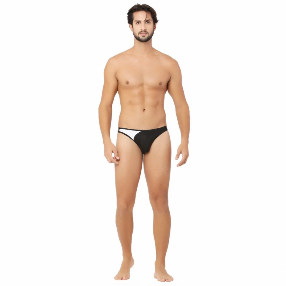 Generic Men's Cotton Spandex Lace Thong Consists Of Two Strings Underwear (Black And White)