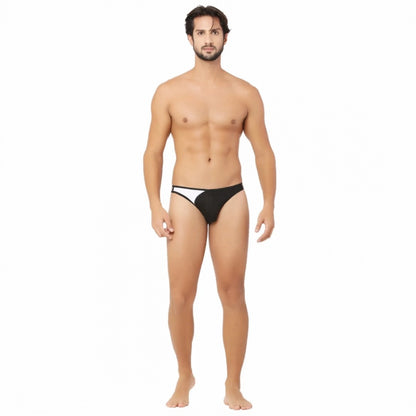 Generic Men's Cotton Spandex Lace Thong Consists Of Two Strings Underwear (Black And White)