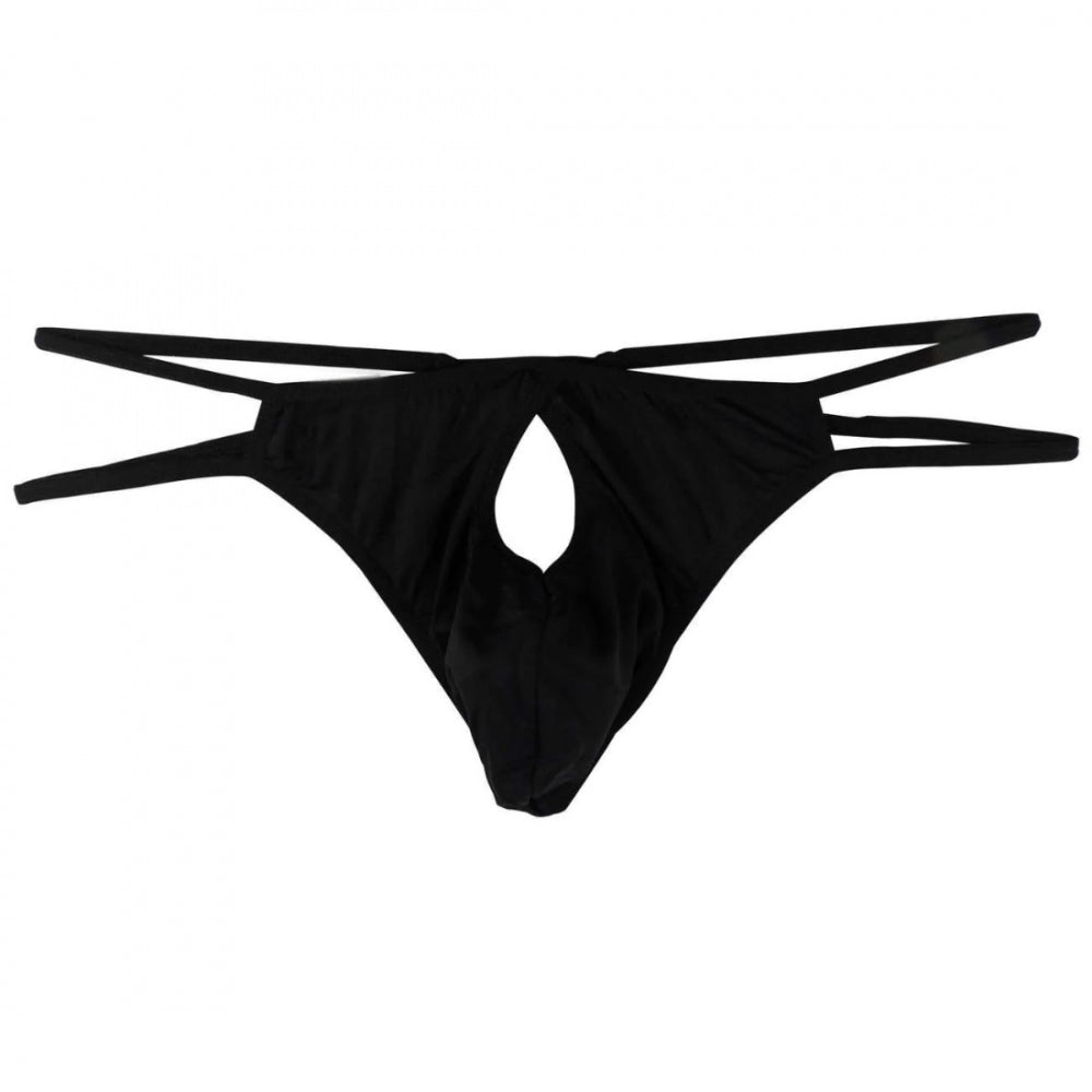 Generic Men's Cotton Spandex Brief Thong Front Open Hole Notch Underwear (Black)