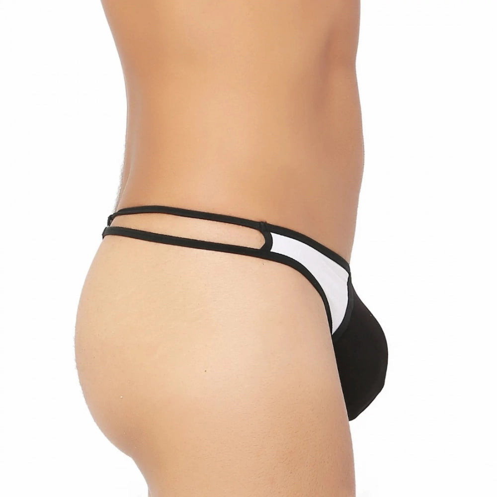 Generic Men's Cotton Spandex Lace Thong Consists Of Two Strings Underwear (Black And White)