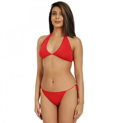 Generic Women's Nylon Spandex Red Bikini Set Foxy Bra And Panty (Red)