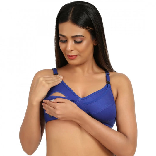 Generic Women's Cotton Blend Mother Care Full Coverage Feeding Bra Non Padded (Blue)