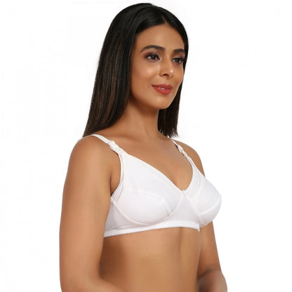 Generic Women's Cotton Blend Mother Care Full Coverage Feeding Bra Non Padded (White)