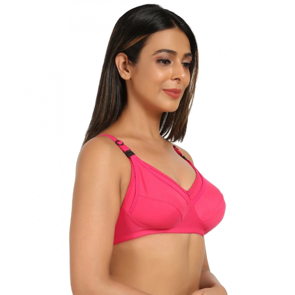 Generic Women's Cotton Blend Mother Care Full Coverage Feeding Bra Non Padded (Dark Pink)