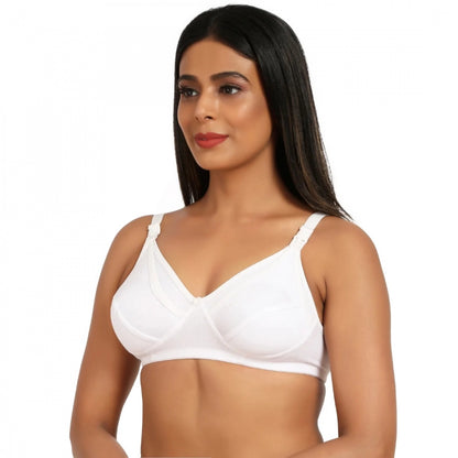 Generic Women's Cotton Blend Mother Care Full Coverage Feeding Bra Non Padded (White)