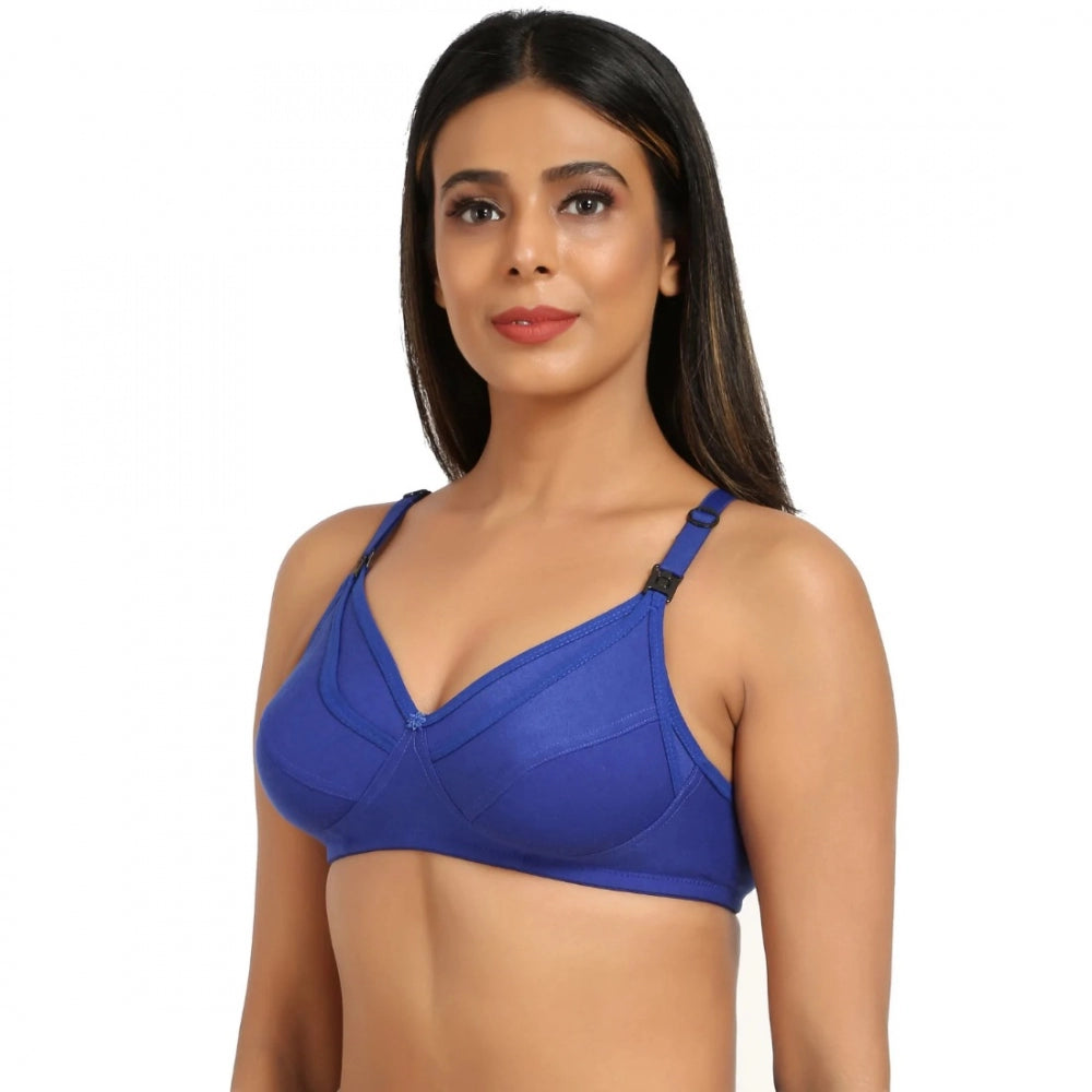 Generic Women's Cotton Blend Mother Care Full Coverage Feeding Bra Non Padded (Blue)