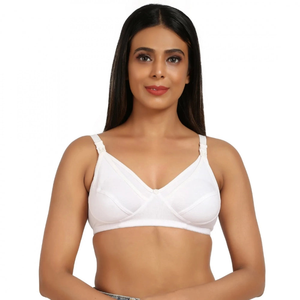 Generic Women's Cotton Blend Mother Care Full Coverage Feeding Bra Non Padded (White)