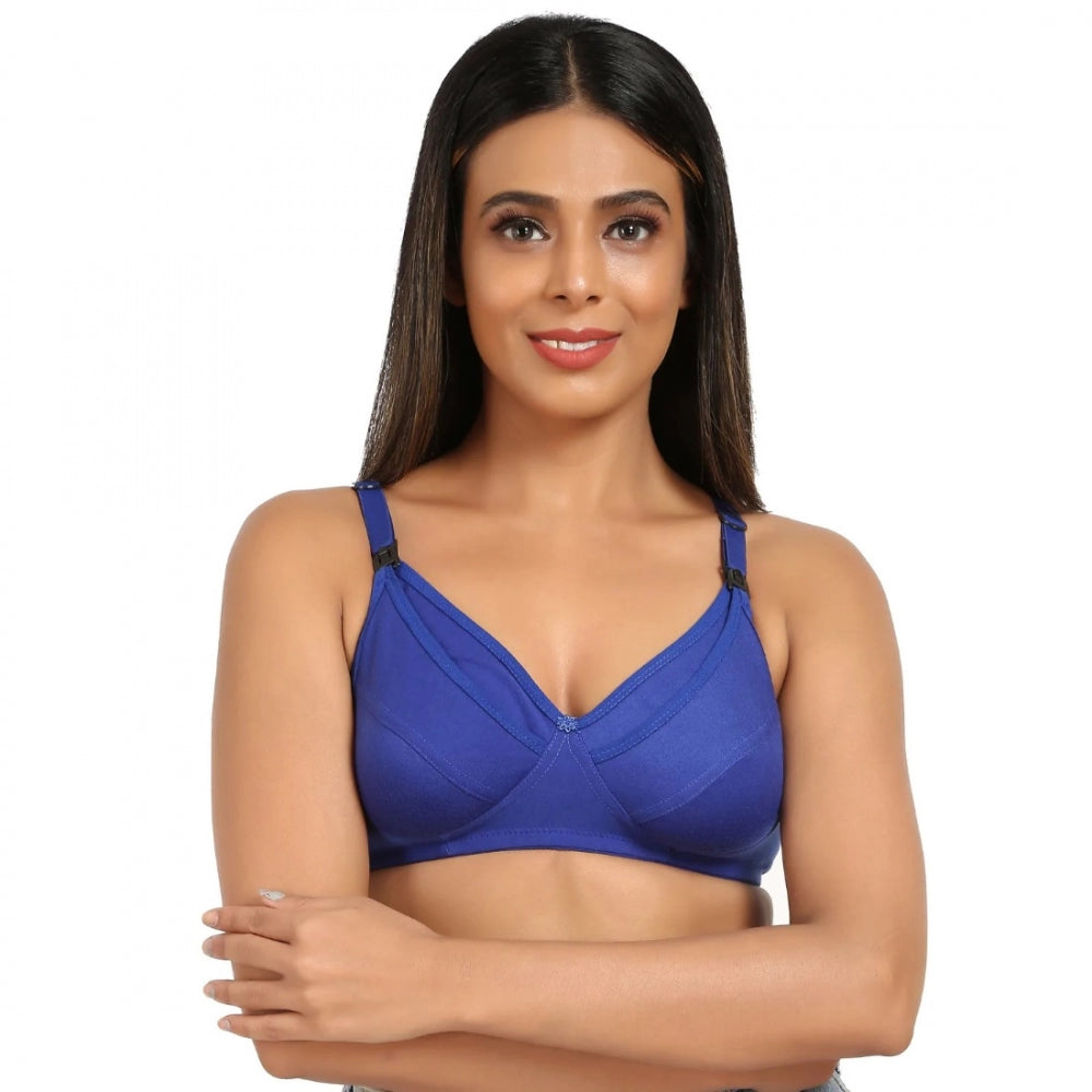 Generic Women's Cotton Blend Mother Care Full Coverage Feeding Bra Non Padded (Blue)