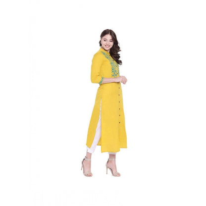 Generic Women's Khadi Embroidered Kurti (Yellow, Khadi)