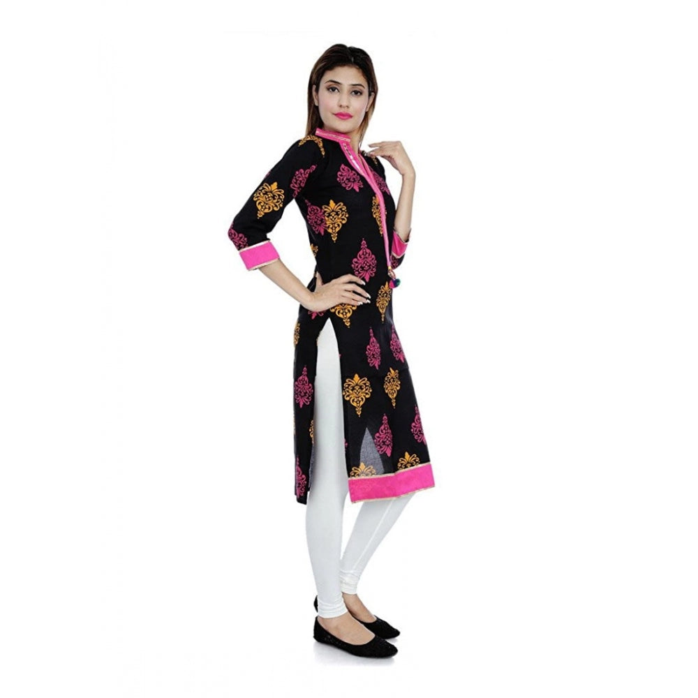 Generic Women's Cotton Printed Solid Kurti (Black, Pink, Cotton)