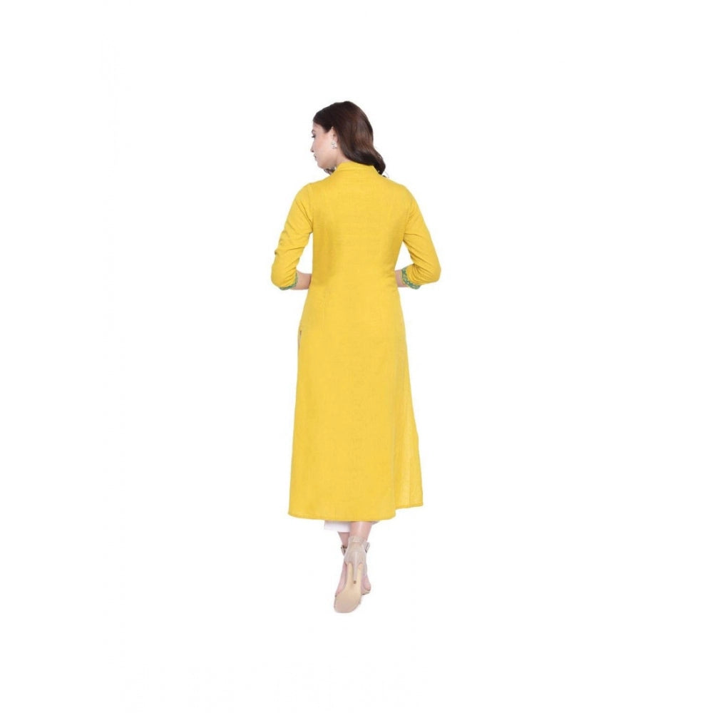 Generic Women's Khadi Embroidered Kurti (Yellow, Khadi)