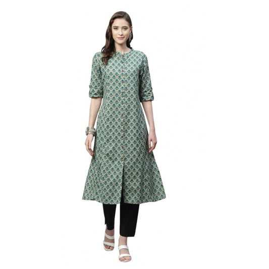 Generic Women's Cotton Printed Flex Kurti (Green, Cotton)