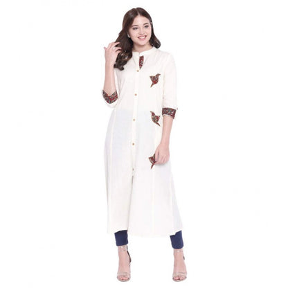 Generic Women's Khadi Printed A Line Kurti  (Off White, Khadi)