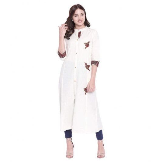 Generic Women's Khadi Printed A Line Kurti  (Off White, Khadi)