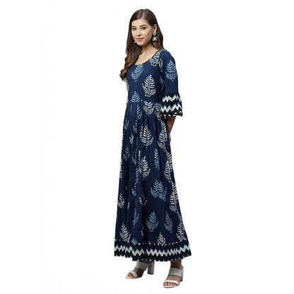 Generic Women's Cotton  Printed Regular Kurti (Blue, Cotton )