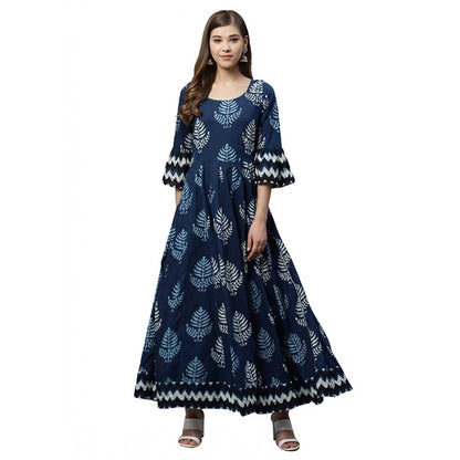 Generic Women's Cotton  Printed Regular Kurti (Blue, Cotton )