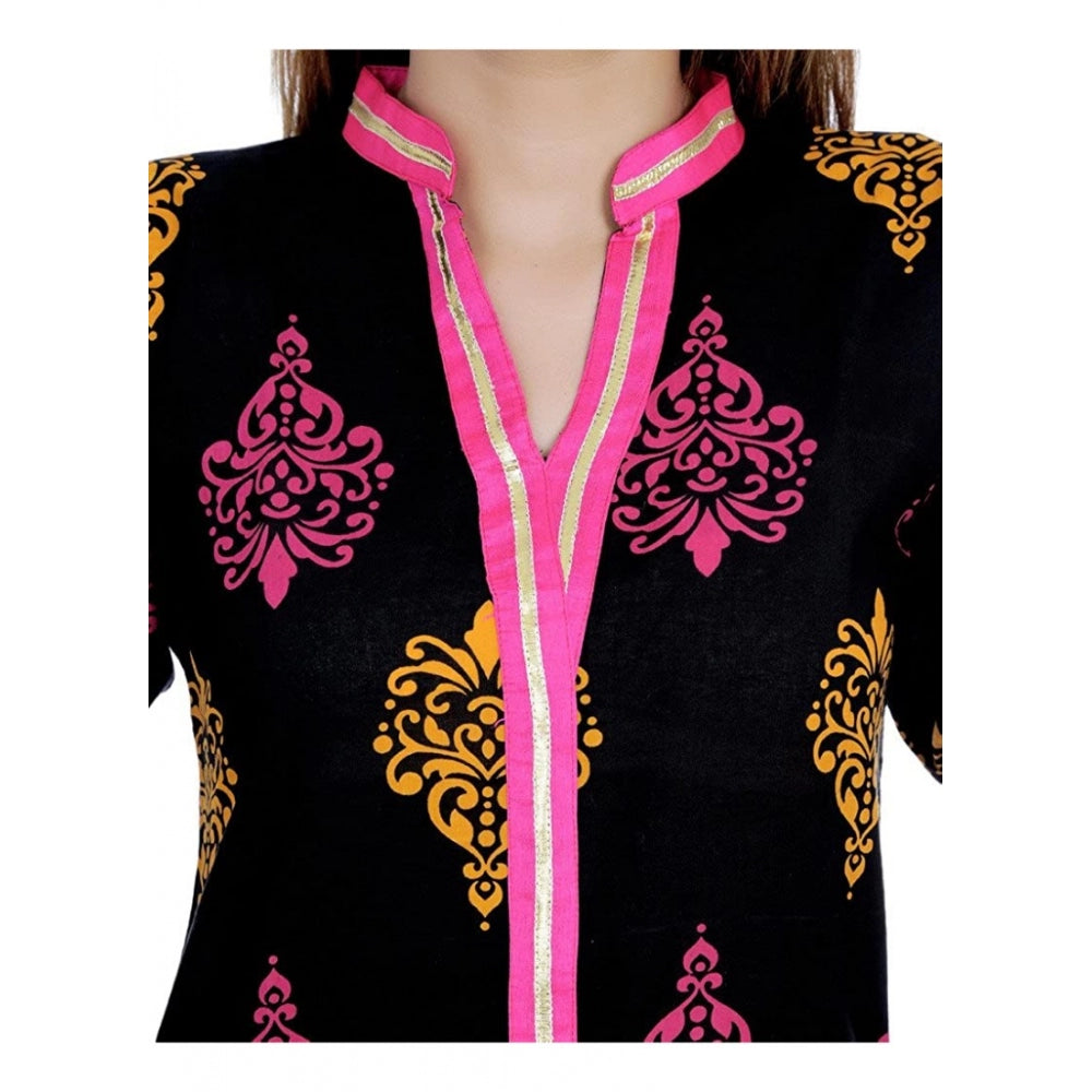 Generic Women's Cotton Printed Solid Kurti (Black, Pink, Cotton)