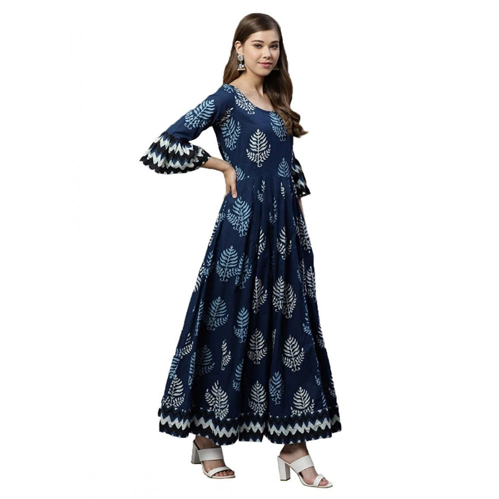 Generic Women's Cotton  Printed Regular Kurti (Blue, Cotton )