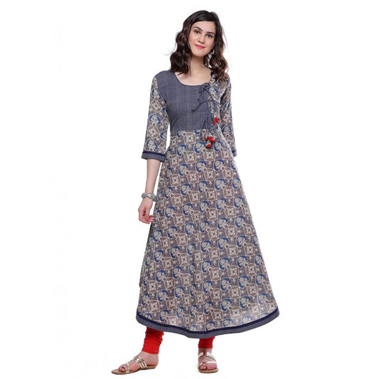 Generic Women's Cotton Printed Angrakha Kurti (Multicolor, Cotton)