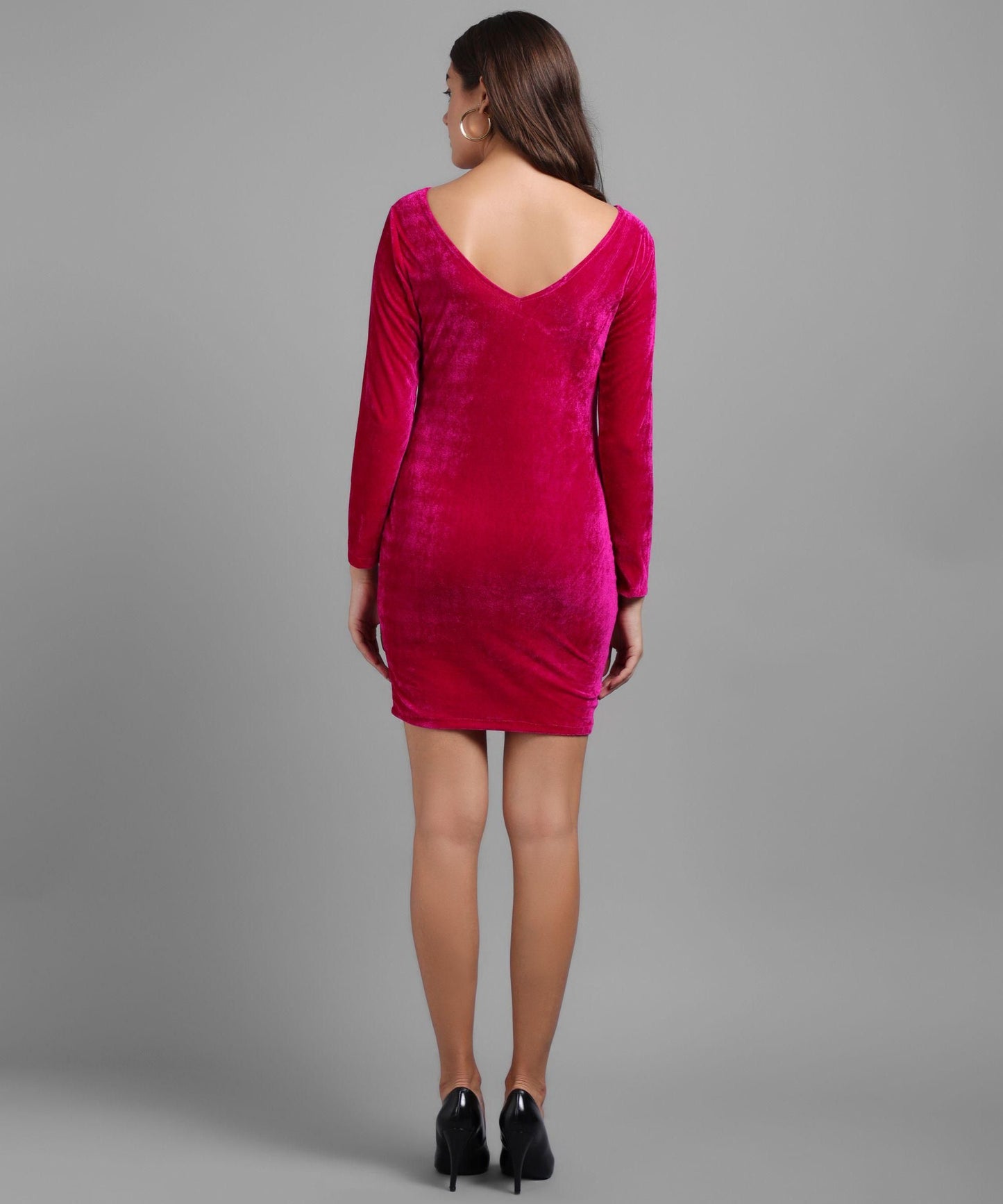 OS Vivient Women's Solid Pink Velvet Short Dress PRODUCT CODE (OS0010023)