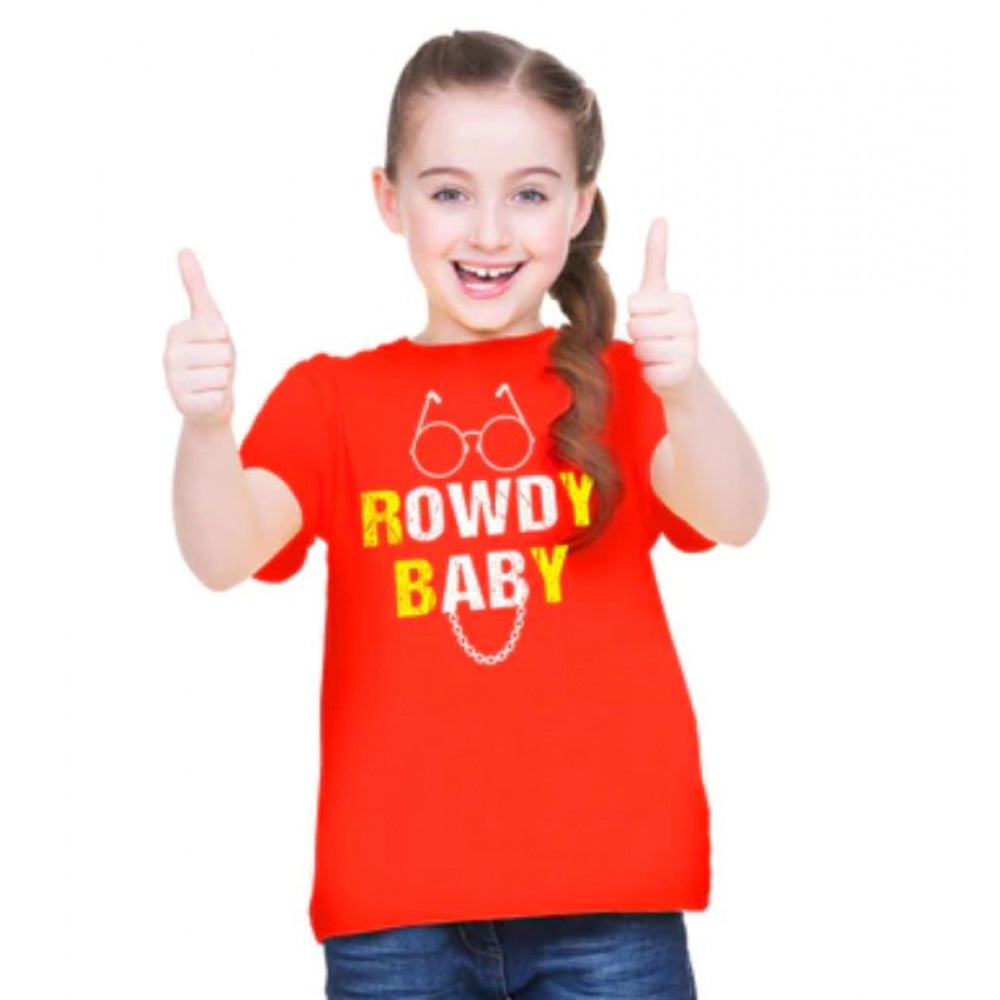 Generic Girls Cotton Rowdy Baby Half Sleeve TShirt (Red)