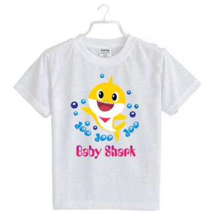 Generic Girls Cotton Baby Shark Half Sleeve TShirt (White)