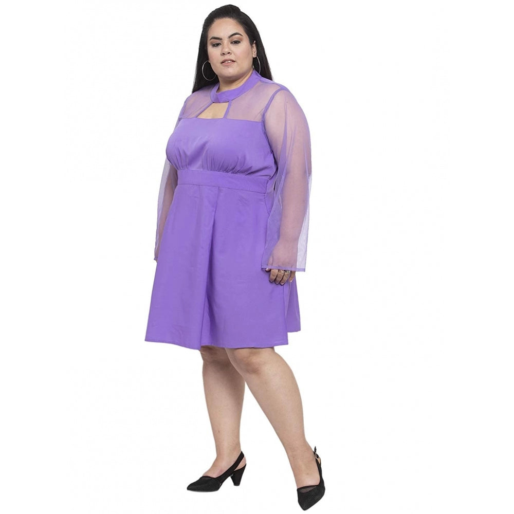 Generic Women's Crepe Solid Knee Length Fit and Flare Dress (Purple)