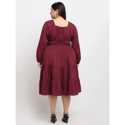 Generic Women's Crepe Solid Knee Length Fit and Flare Dress (Maroon)