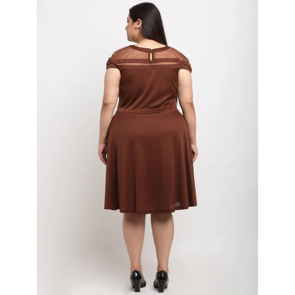 Generic Women's Hojri Solid Knee Length Fit and Flare Dress (Brown)