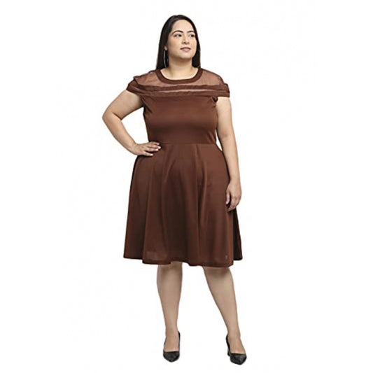 Generic Women's Hojri Solid Knee Length Fit and Flare Dress (Brown)