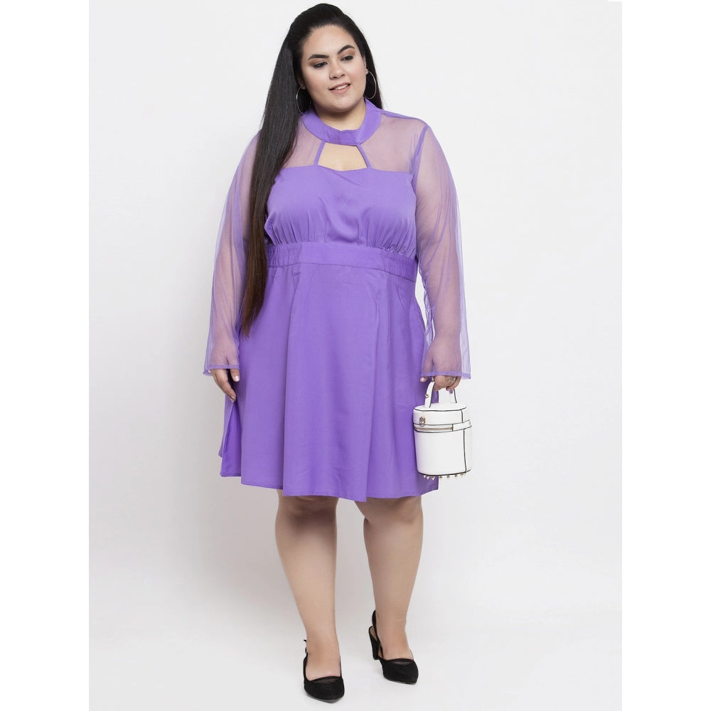 Generic Women's Crepe Solid Knee Length Fit and Flare Dress (Purple)