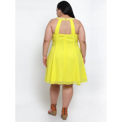 Generic Women's Georgette Solid Knee Length Fit and Flare Dress (Yellow)