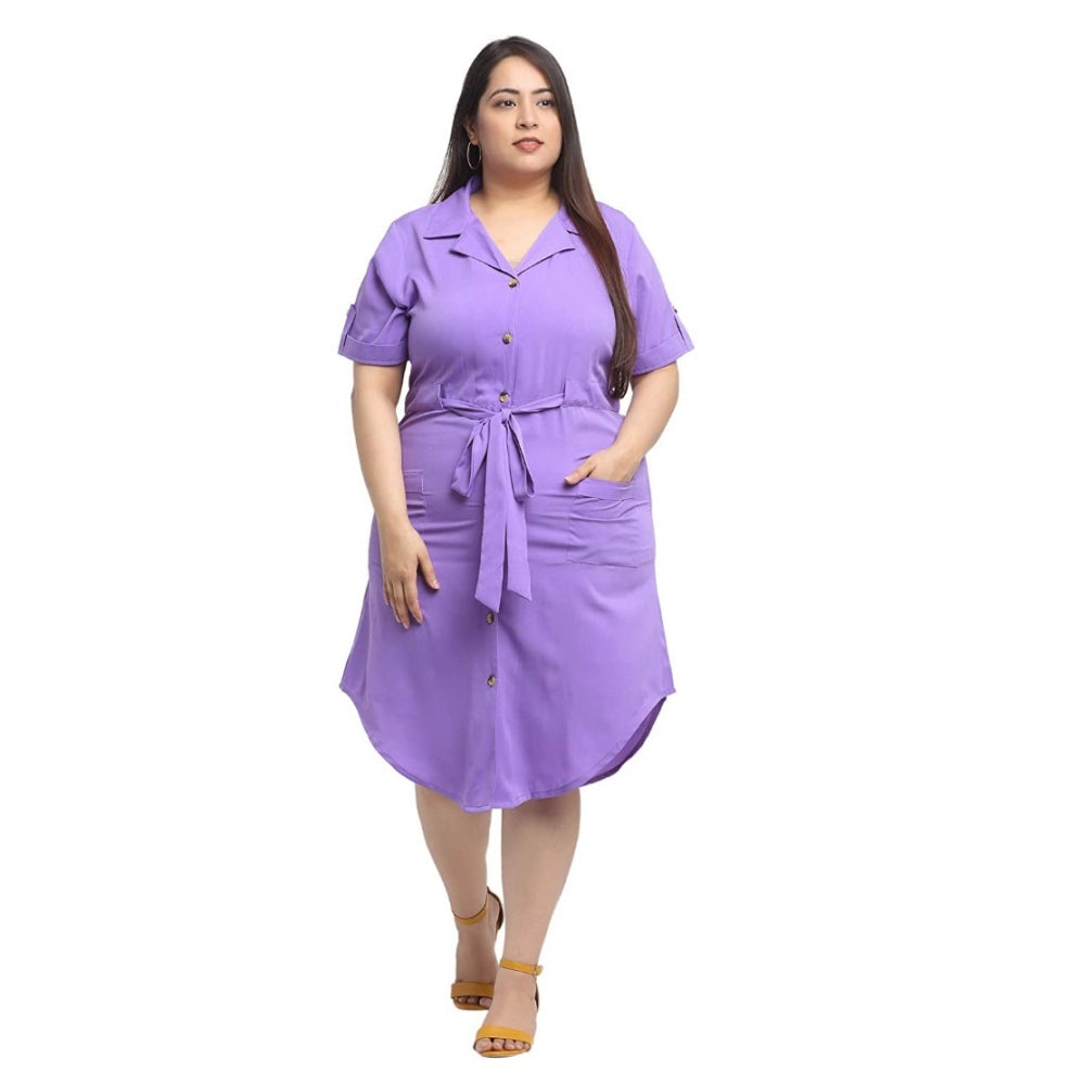 Generic Women's Crepe Solid Knee Length Fit and Flare Dress (Purple)