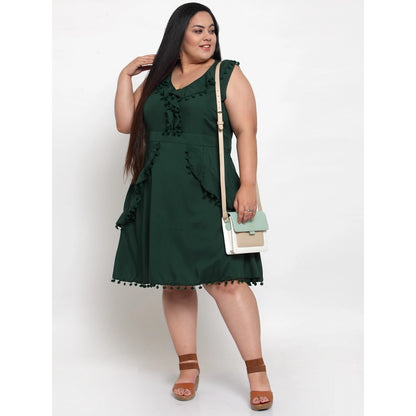 Generic Women's Crepe Solid Knee Length Fit and Flare Dress (Botal Green)