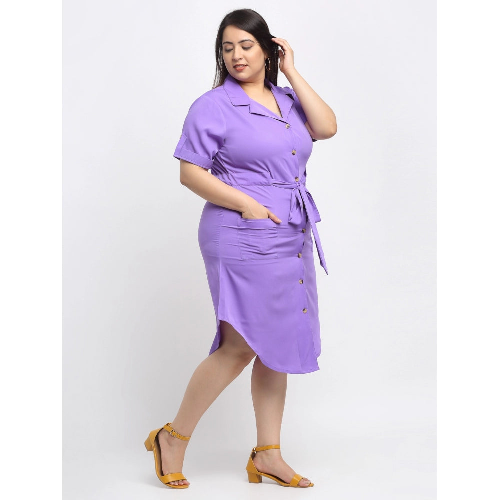 Generic Women's Crepe Solid Knee Length Fit and Flare Dress (Purple)