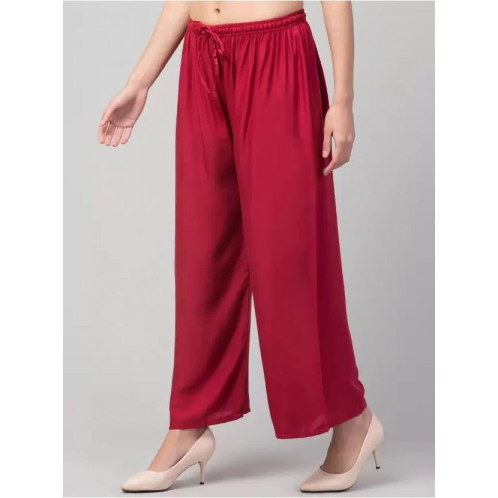 Generic Women's Plus Size Relaxed Fit Viscose Rayon Palazzo Trousers (Maroon)