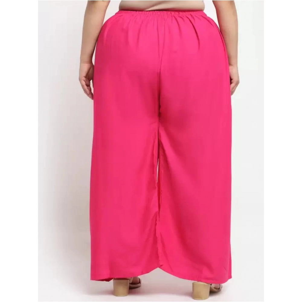 Generic Women's Plus Size Flared Fit Viscose Rayon Palazzo Trousers (Pink)